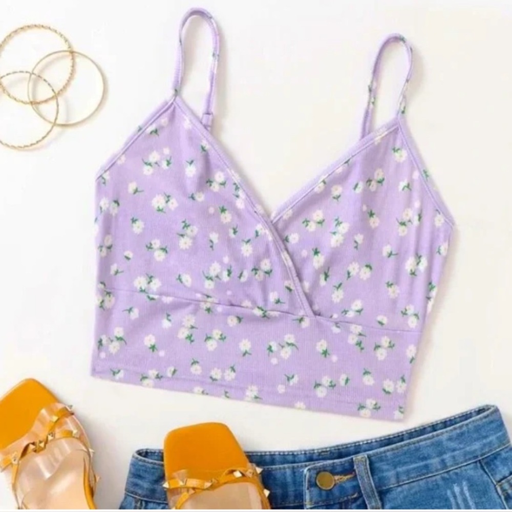 SHEIN Purple Floral Tank Top